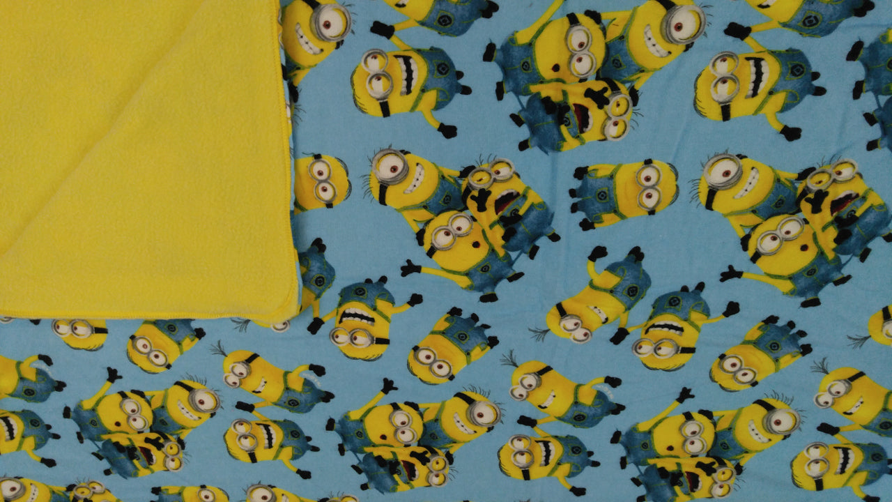 Crib Blanket made with Minions fabric - Blue / Yellow