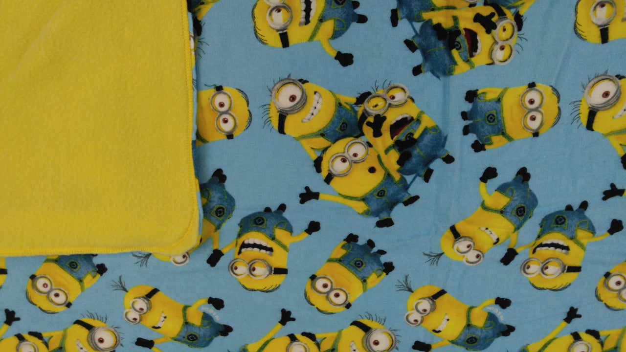 Crib Blanket made with Minions fabric - Blue / Yellow